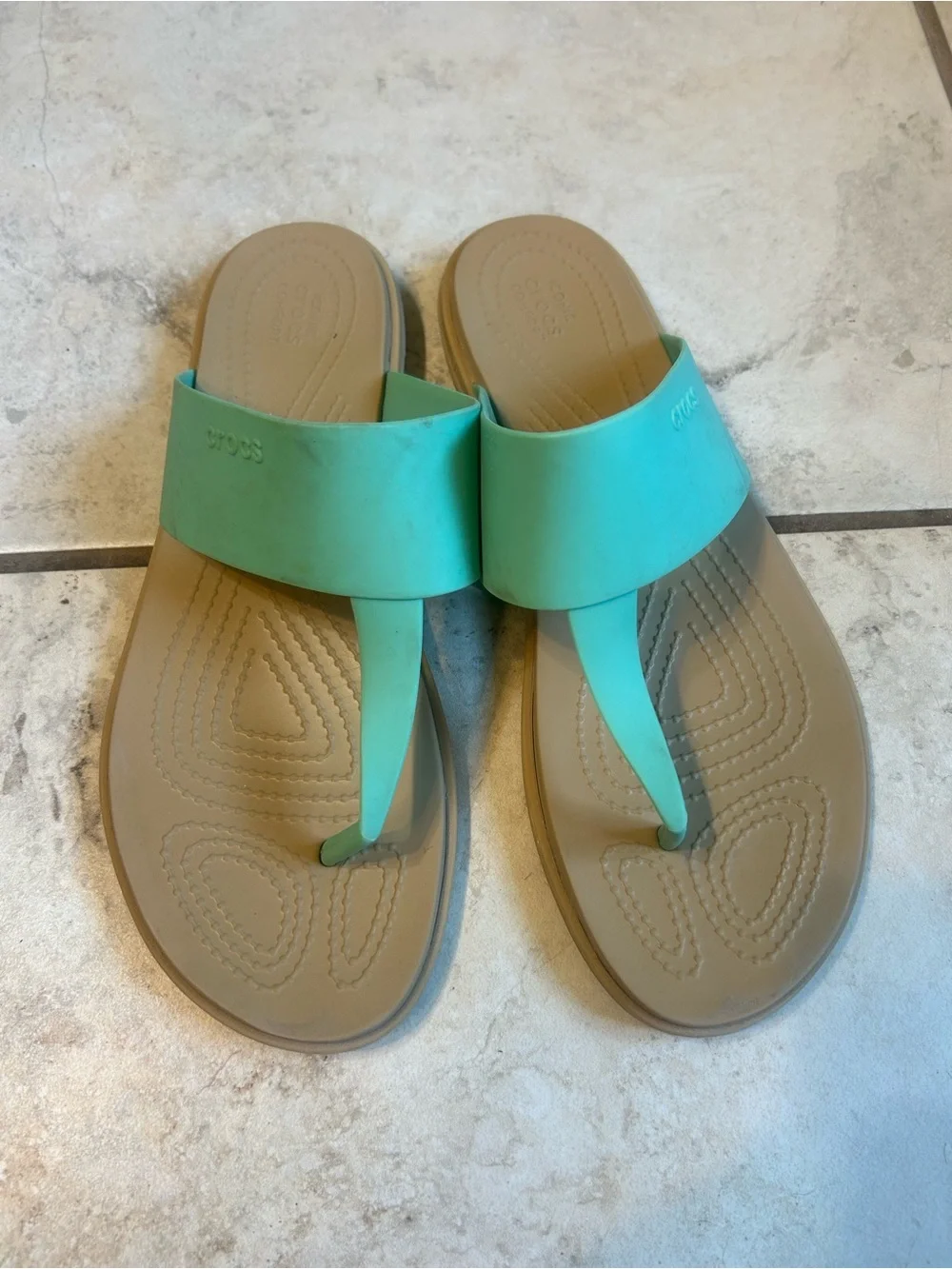 CROCS Women's teal Slide-Thong Sandals